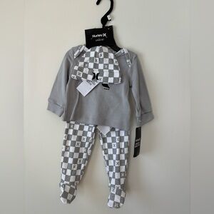 Hurley Kids Gray and White Check 3-Piece Pajama Set